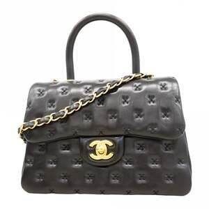 Chanel Handbag Chain Shoulder Bag Cross Stitch Lambskin Black 2-Way for Women